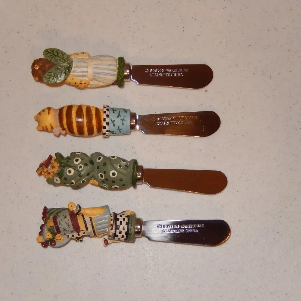 Knife Block Boston Warehouse Birdhouse Garden Angel Cat Frog Spreader Set of 4